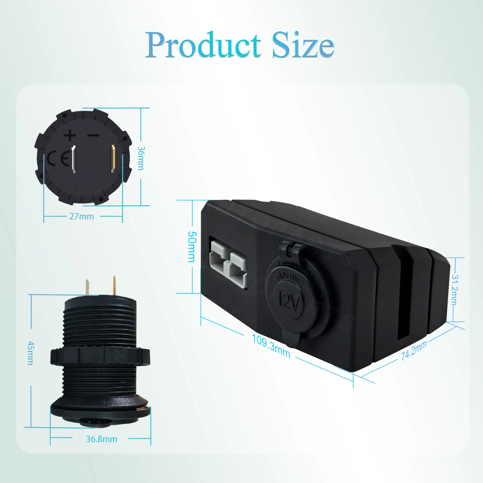 50A Anderson SB50-Style Power Mounting Bracket 12V/24V Socket Waterproof Heavy-Duty Bracket for Car Marine Trailer Truck Power