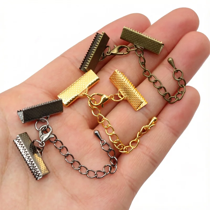 10pcs 6-40mm Ribbon Leather Cord End Fastener Clasps With Chains Lobster Clasps Connectors For Bracelet Diy Jewelry Accessories
