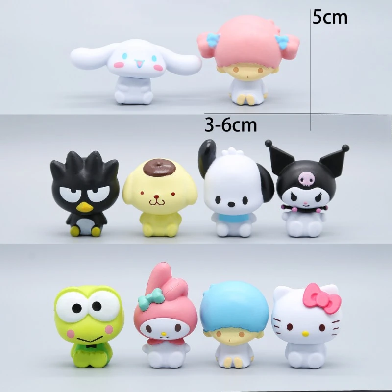 10pcs Sanrios New Anime Figure Desktop Decoration Ornament Kuromi Hello Kitty My Melody Cinnamoroll Mini Doll Birthday Gifts Toy