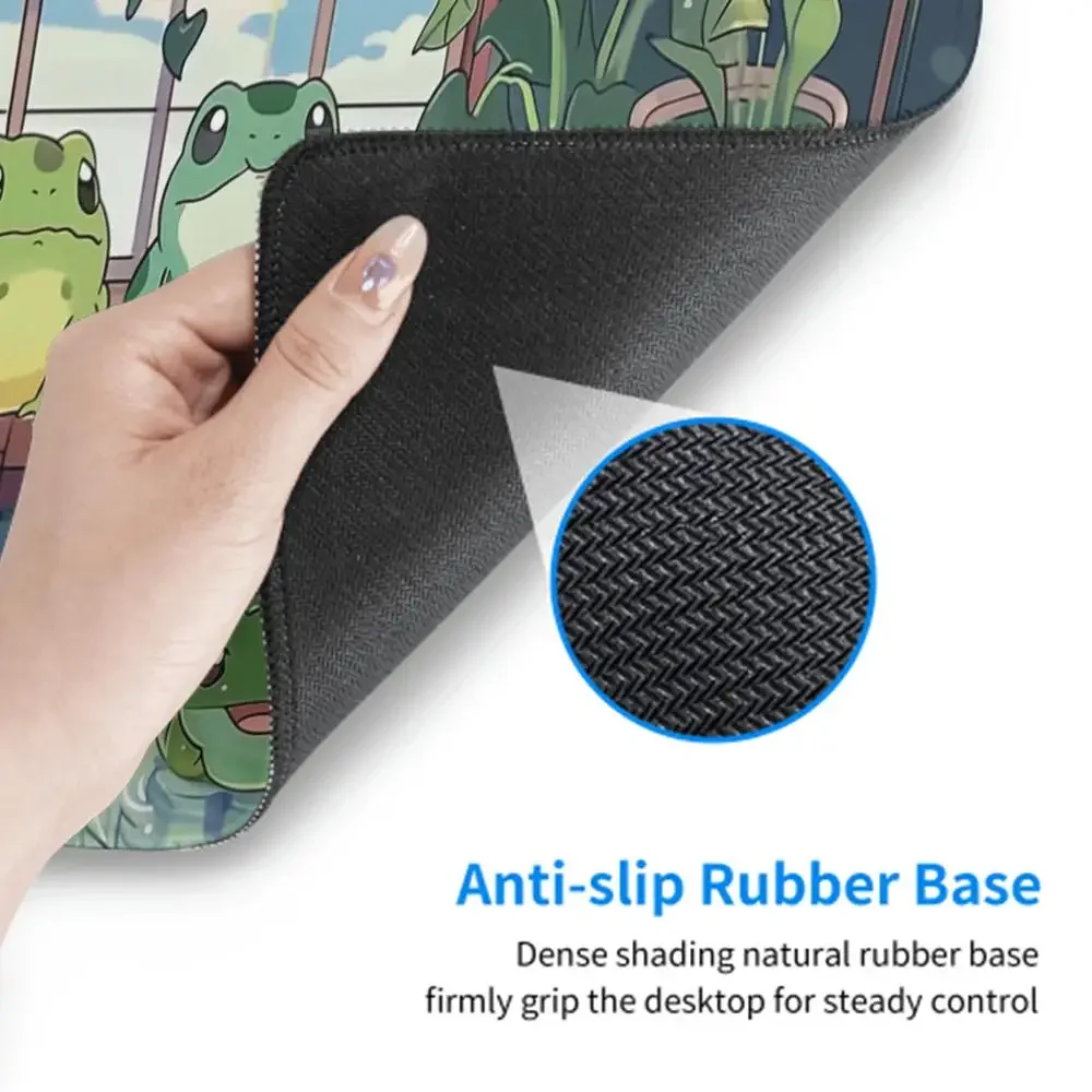 Podkładka na biurko z żabami kawaii, duża podkładka pod mysz do gier XXL, urocza podkładka pod mysz, estetyka anime, przytulny styl lofi, roślina, natura, zielona, powiększona podkładka na biurko