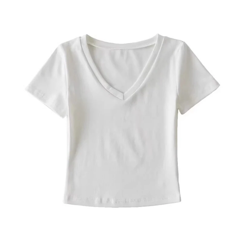 Nouveau manches courtes mode femmes T-shirt col en V été Simple t-shirts dames décontracté élégant Simple mince T-shirt hauts solide T-shirt