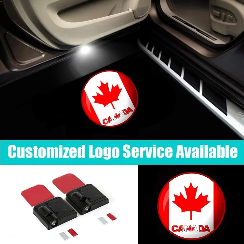 2 Pieces CANADA Flag Maple Leaf Flag Wireless LED Car Door Welcome Laser Projector Courtesy Shadow Lights