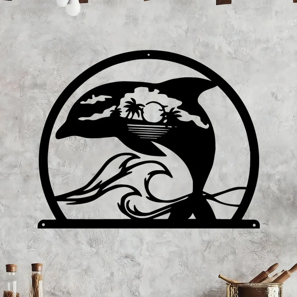 CIFBUY Iron Wall Art Dolphin Metal Sculpture Weather Resistant Coastal Nautical Hanging Decor for Patio Garden Fence Home