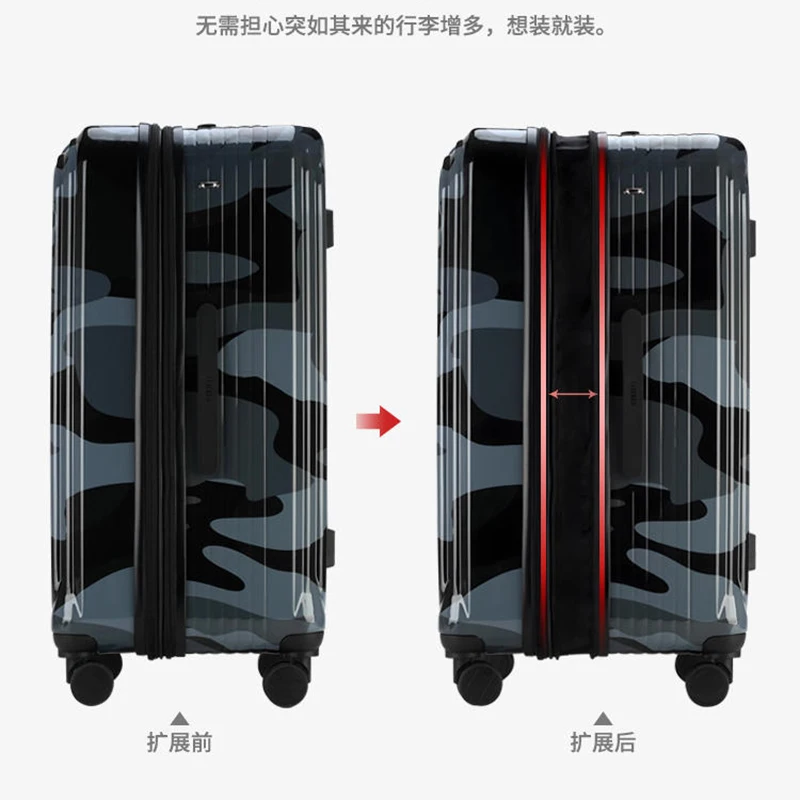 New USB charging luggage large capacity pull rod box 24/28 " carry on fashion trolley suitcase extensible camouflage black case