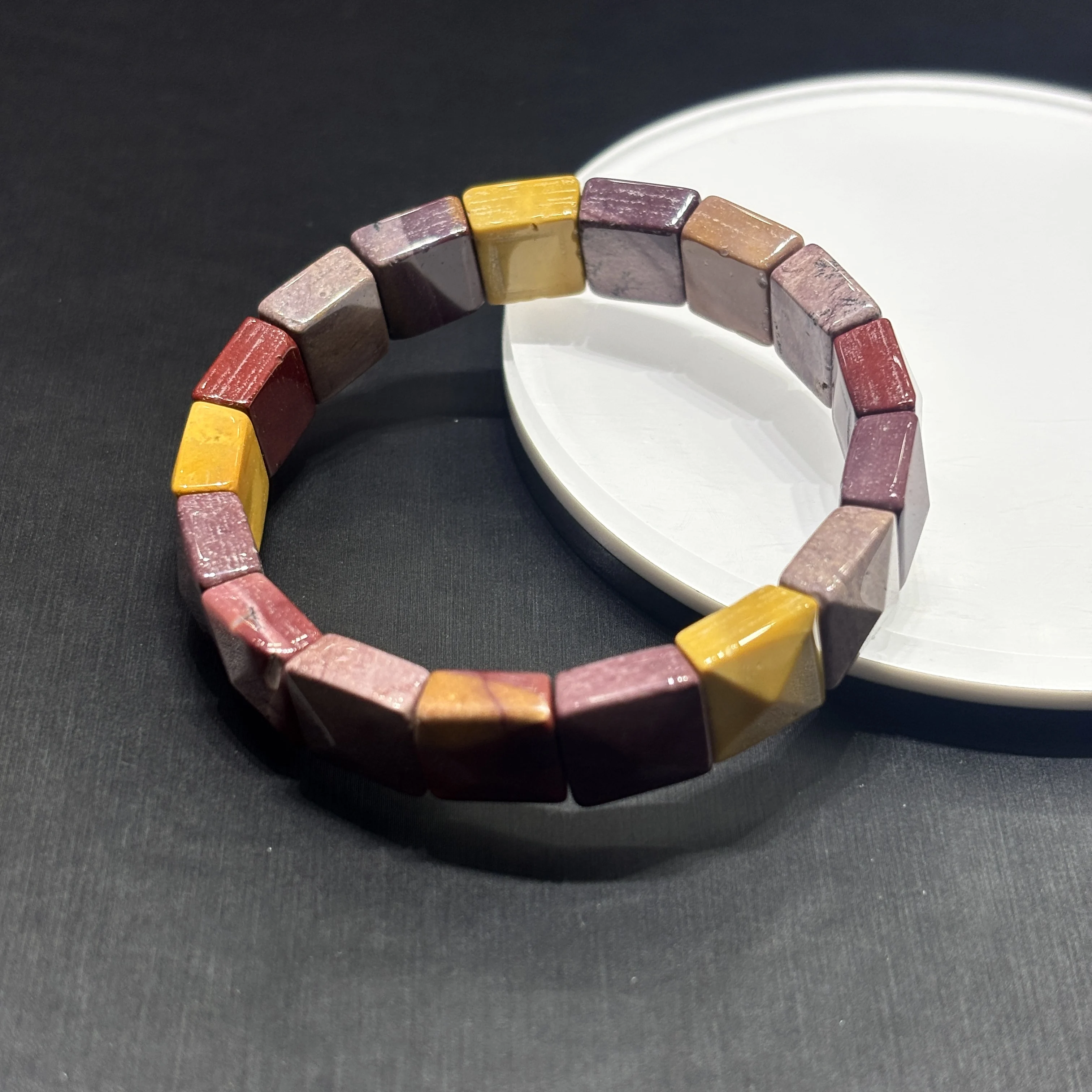 

Natural Yellow Jasper Square Pyramid Bracelet, Multi-tonal Beads,Geometric Cut,Modern Minimalist Style,Stackable Jewelry Gif