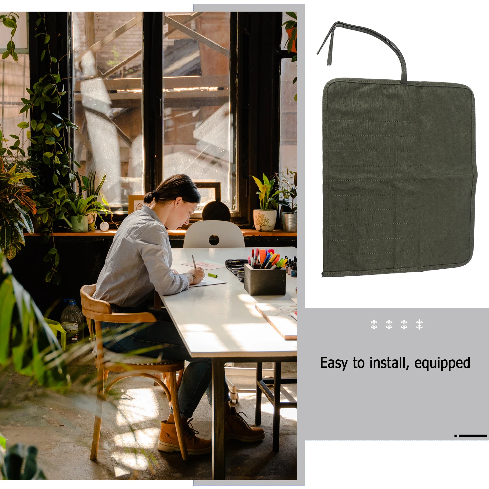 

Painting Brush Holder Bag Canvas Green Size 42x325cm Roll Up Design Painting Brush Storage Case Organizer Portable