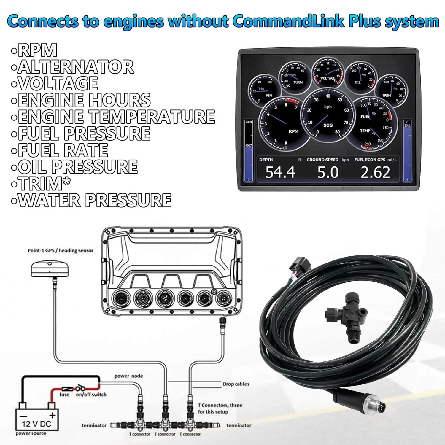 كابل واجهة المحرك NMEA2000 مع موصل T لياماها خارجي 2006 وأحدث، استبدال #   000-0120-37, 3004.6865-4