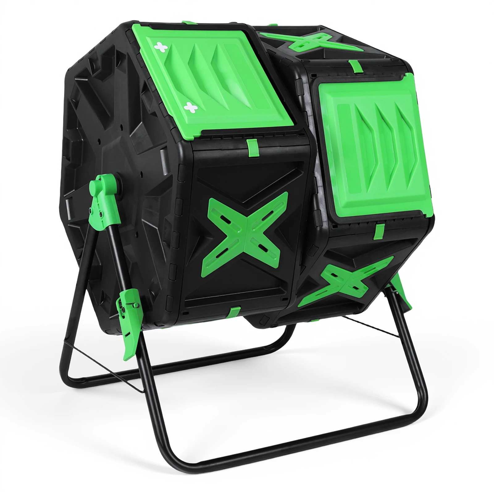 

140L Dual Chamber 360°Rotating Large Composter Fast Assemble Tumbling 360° Rotating Compost Bin W/Sliding Door for Garden Yard