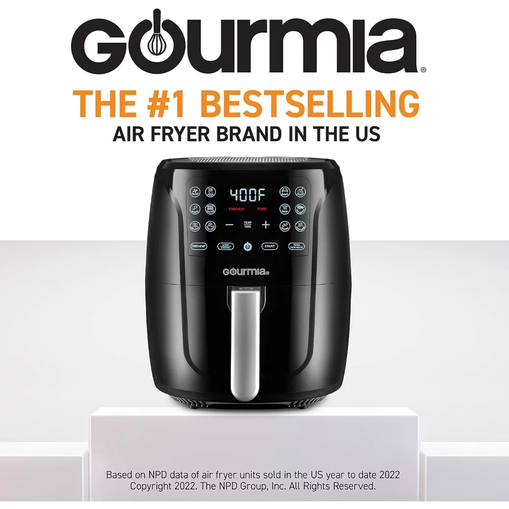 Gourmia Air Fryer Oven Digital Display 6 Quart Large AirFryer Cooker 12 1-Touch Cooking Presets, XL Air Fryer Basket 1500w Power