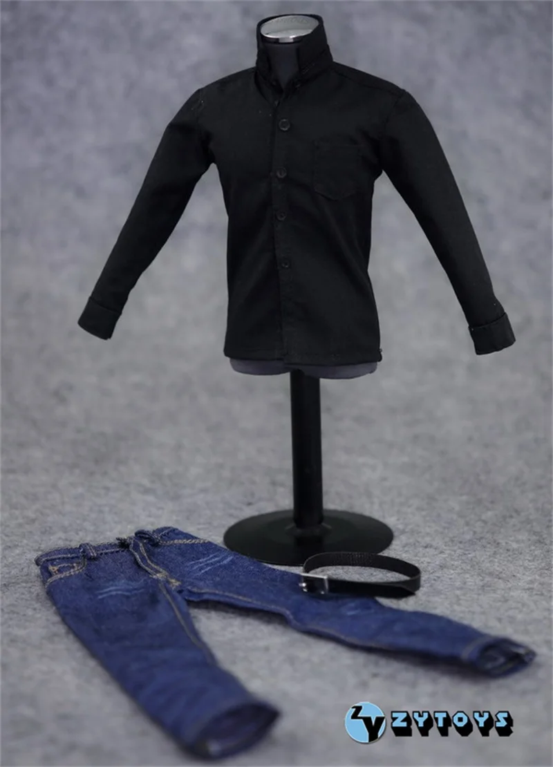 

ZYTOYS Scale 1/6th Fashion Black Shirt Casual Jeans Pant Model For Usual 12inch Action Figures Collectable