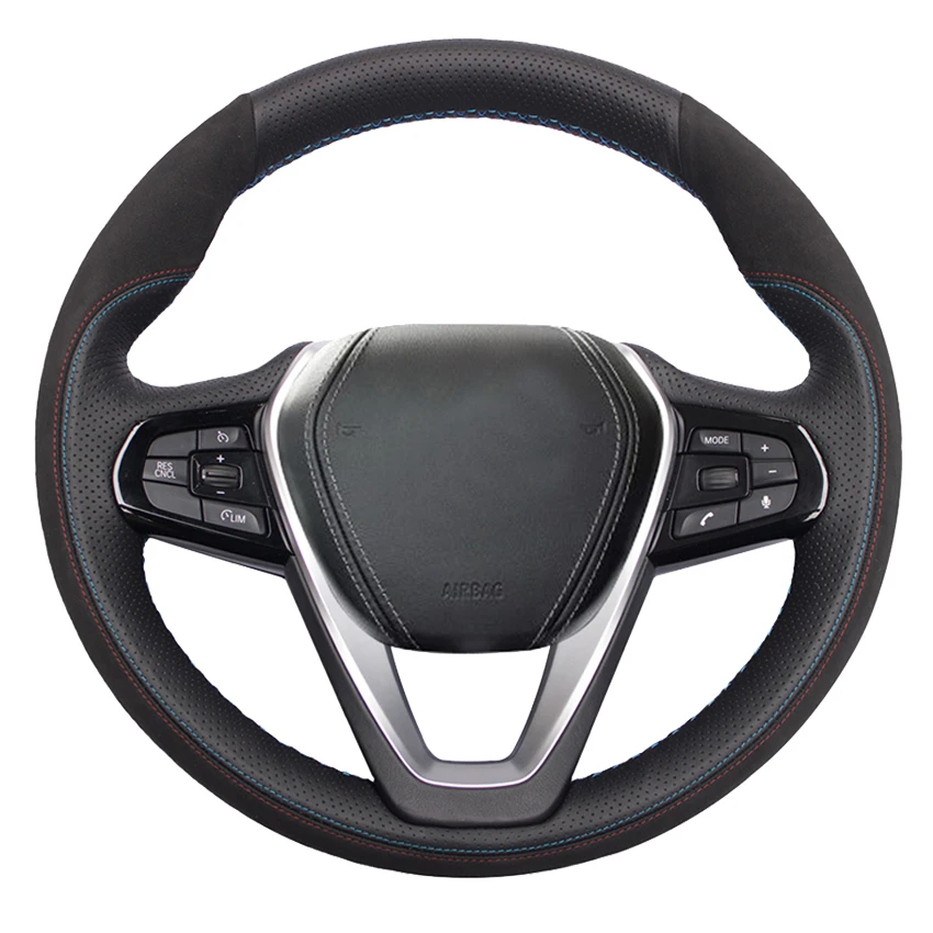 

Black Genuine Leather Suede Car Steering Wheel Cover For BMW G20 G30 G31 530i 540i 530e 730li G32 G11 G12 X3 X4 X5 X7 2017-2019