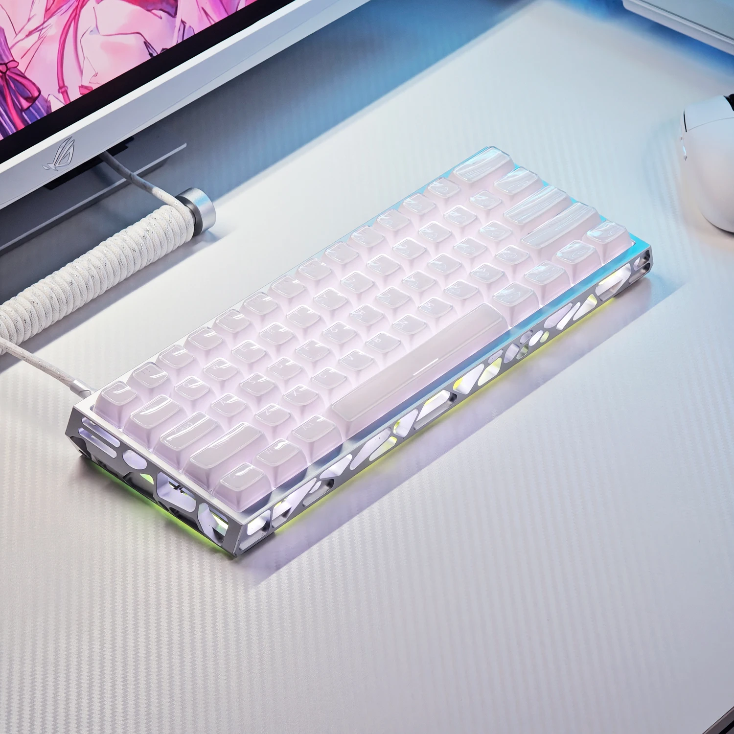 136 Keys Crystal Keycaps Side Print Jelly White OEM Height PBT Double Shot for Mechanical Keyboard AULA F75 Ajazz Game PC