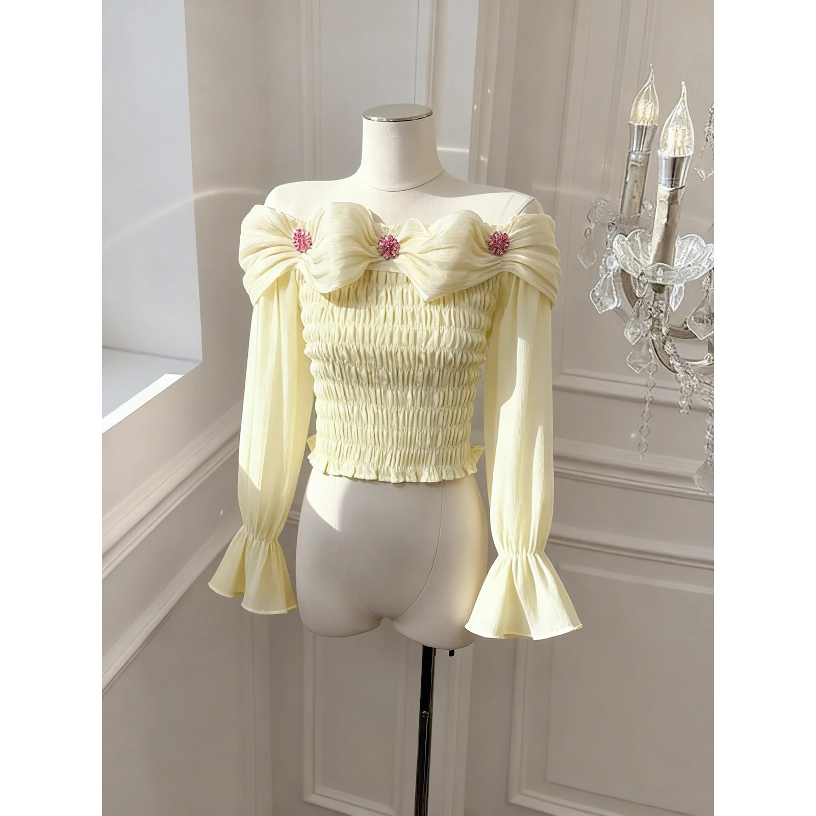 Chemisier en mousseline de soie brodée lourde pour femme, coupe cintrée, pour demoiselle d'honneur, nouvelle collection automne hiver