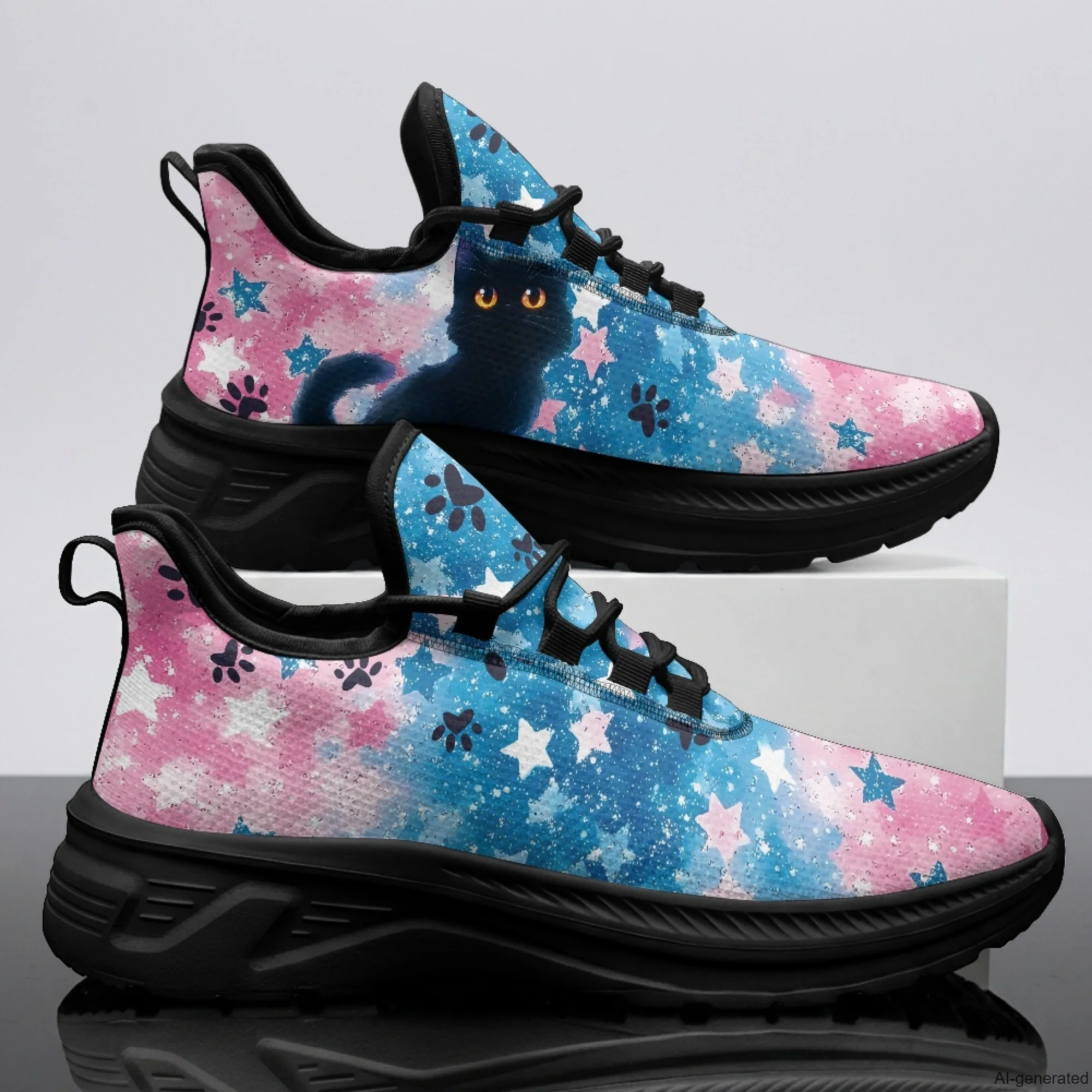XIXIRIMIDO Womens Walking Shoes Cat Stars Pattern Football Sneakers Mens Gym Sports Casual Fashion Shoes Trainers Shoes 35-48