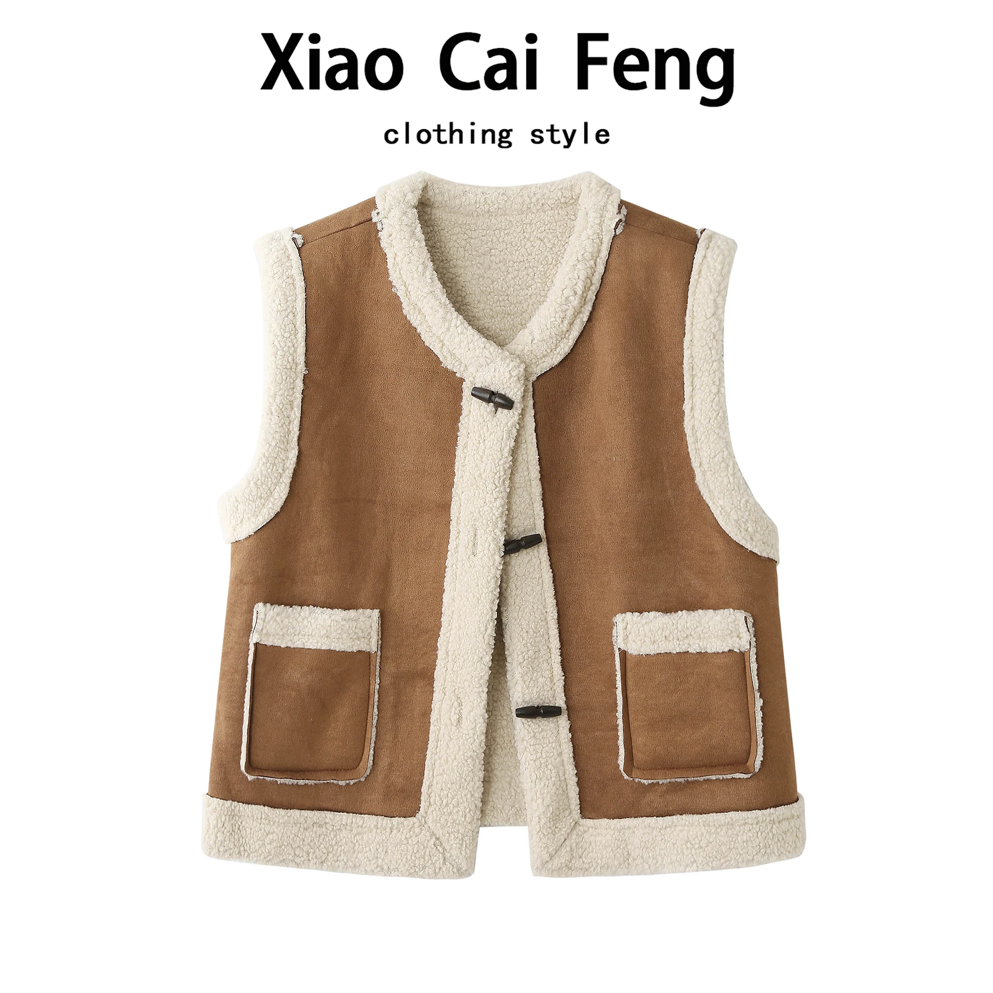 

Korean Sle Lamb Fur Vest Women's ort Coat Warmth Anti-Aging Bull Horn Buttoned Leather And Fur Inteated Vest Trendy