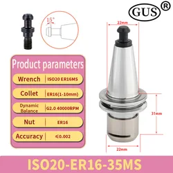 GUS ISO20 ISO25 Tool holder Precision 0.002mm ER16 ER20 GER16 GER20 35MS CNC Machine Lathe Milling Automatic Lathe Head Engraver