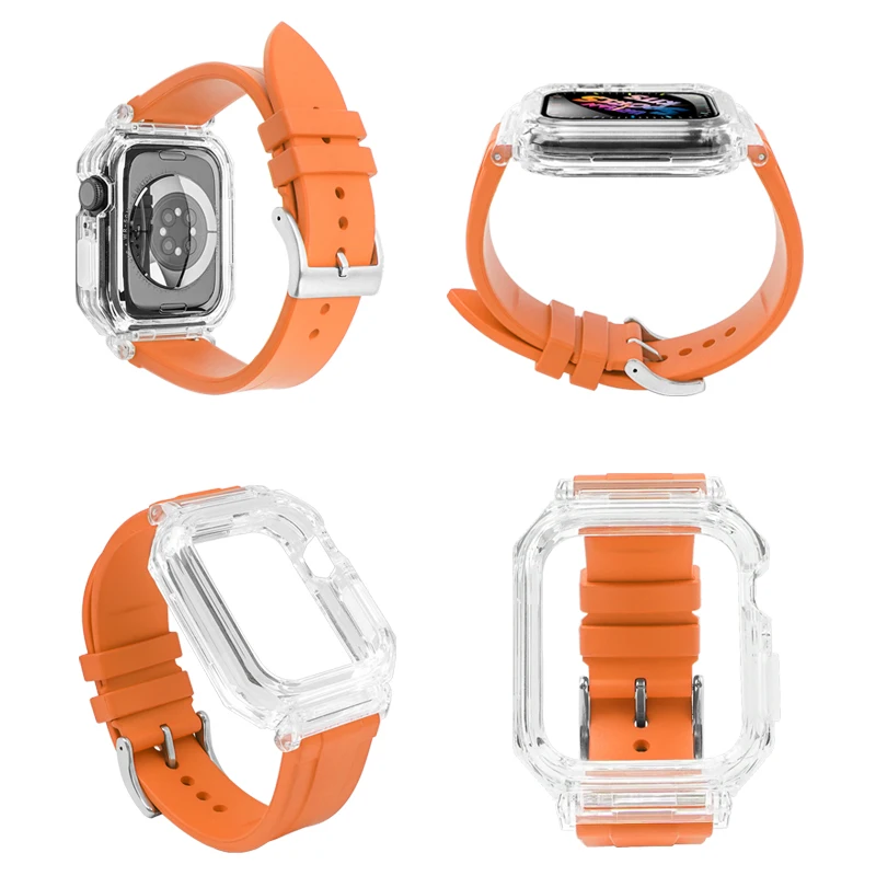 Transparante Modificatie Voor Apple Watch Band Geval 8 7 45Mm 41Mm Siliconen Rubber Band Voor Iwatch Serie 6 5 4 44Mm 40Mm Mod Kit