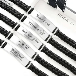 Custom Personalised Engrave Men Leather Bracelet Gift for Boyfriend Husband Brother Father Son Grey s