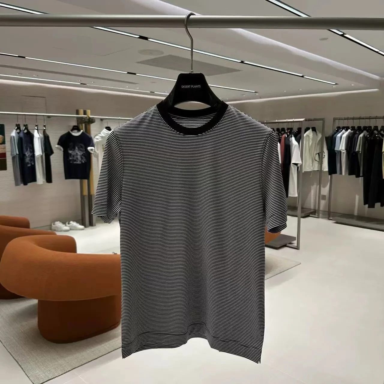 Italian gentleman washed and made old striped cotton short-sleeved men's crew neck comfortable T-shirt