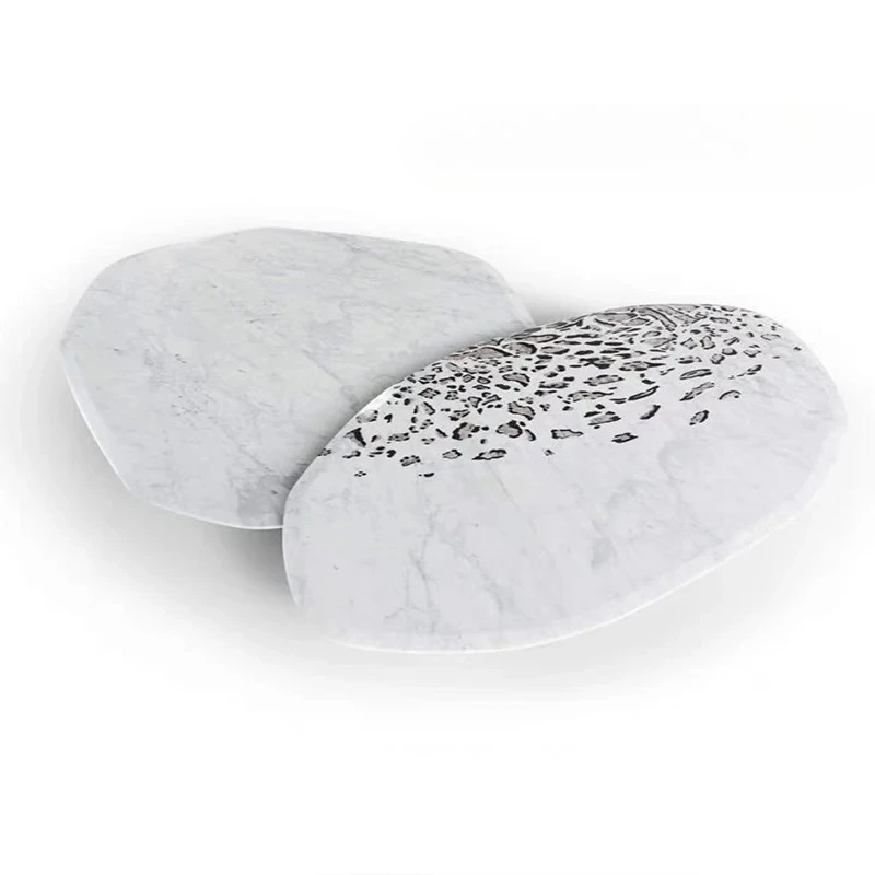 A  Nordic Light Luxury Natural Marble Coffee Table Italian Living Room Leopard Print Coffee Table