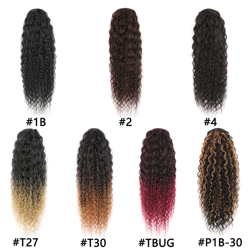 Tief gewelltes synthetisches Pferdeschwanzhaar für Frauen, Thermofaser-Pferdeschwanz, tief gewelltes Pferdeschwanzhaar, Ombre-Farbe, hitzebeständiges Faserhaar