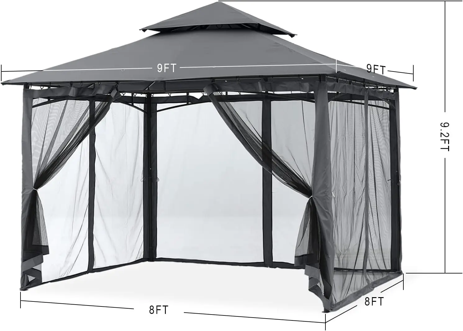 MASTERCANOPY Outdoor Garden Gazebo for Patios with Stable Steel Frame and Netting Walls (8x8,Dark Gray)