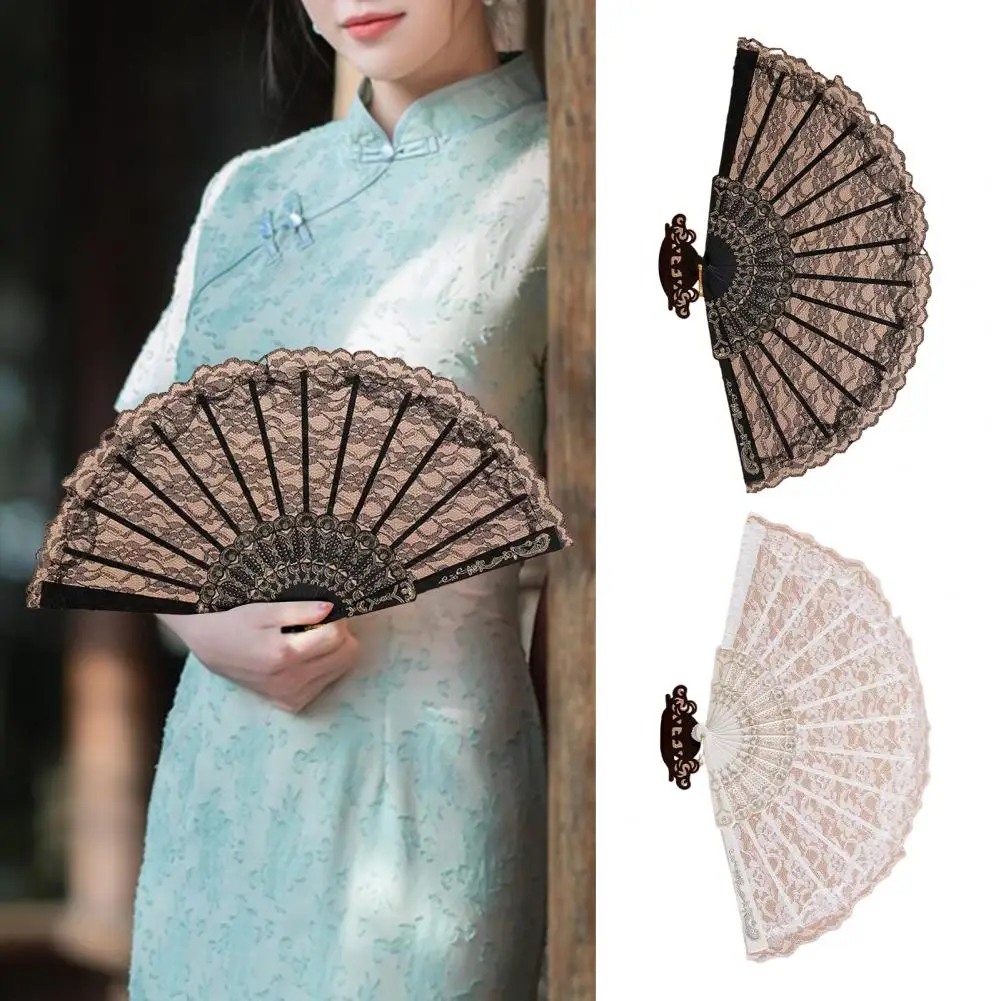 

Folding Fan Lace Flower Embroidery Chinese Vintage Qipao Pairing Fan Classical Dance Prop Party Decoration Supply Gift 손부채