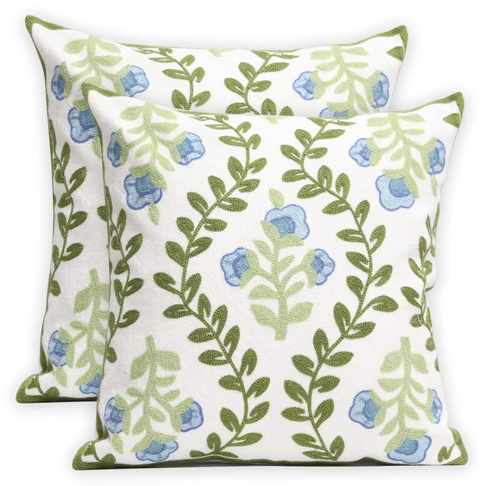 

Set Of 2 Embroidered Decorative Throw Pillow Covers Couch Square Pillowcases Cushion For Bedroom Sofa Farmhouse Decor 18X18 H