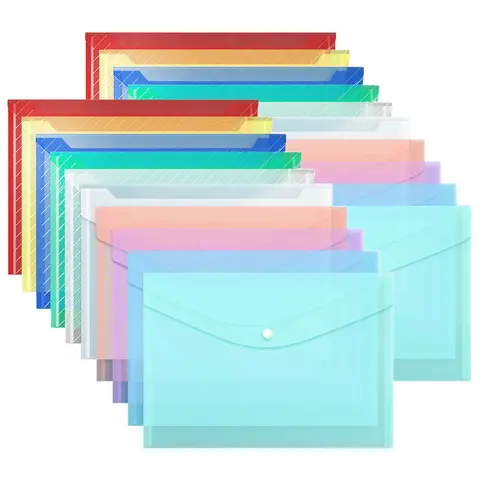 Bilashmart 5/10pcs A4 File Bags Transparent Plastic Large-capacity Waterproof Snap-on Type Test Paper Storage Supplies for Archives TMZ