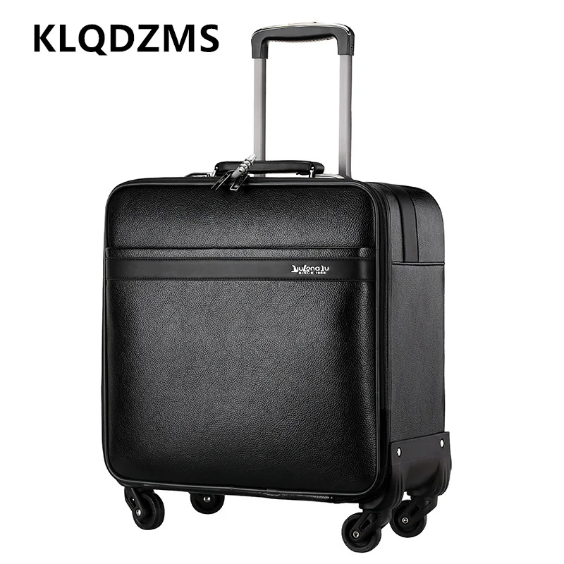 KLQDZMS Handheld Travel Suitcase 16 Inches Boarding Box PU Leather Trolley Case Men's Password Box with Wheels Cabin Luggage