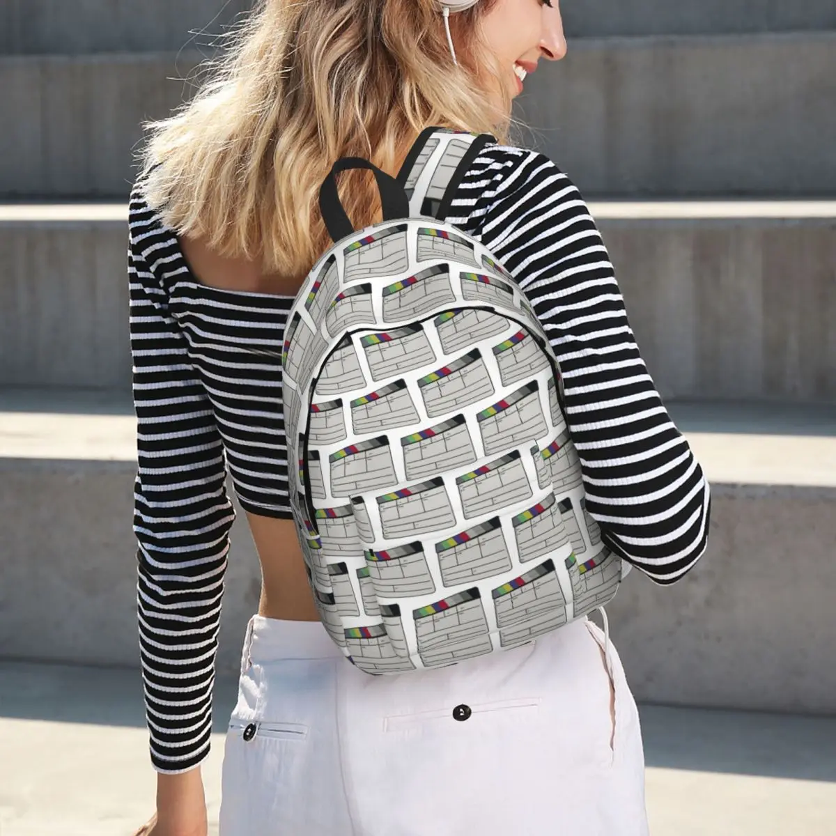 Cinematic Clapperboard Color Bars Rucksack, heißer Verkauf, Tagesrucksack, große Kapazität, Büchertasche, Schultasche, Umhängetaschen für Männer und Frauen