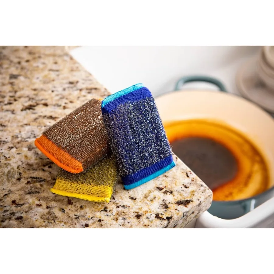 2 Pack Heavy Duty Scouring Pads, Foam Steel Material Tough Cleaning Pads for Kitchen