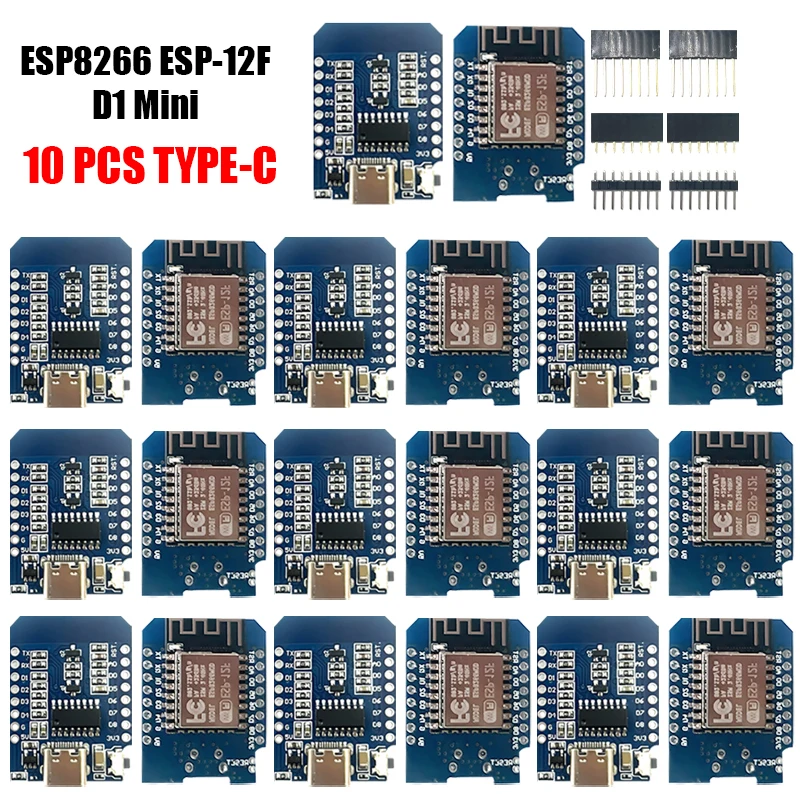 XCW WeMos D1 Mini TYPE-C/Micro USB ESP8266 ESP-12F CH340G V2 Module WiFi D1 Mini Development Board 3.3V With Pin For Arduino