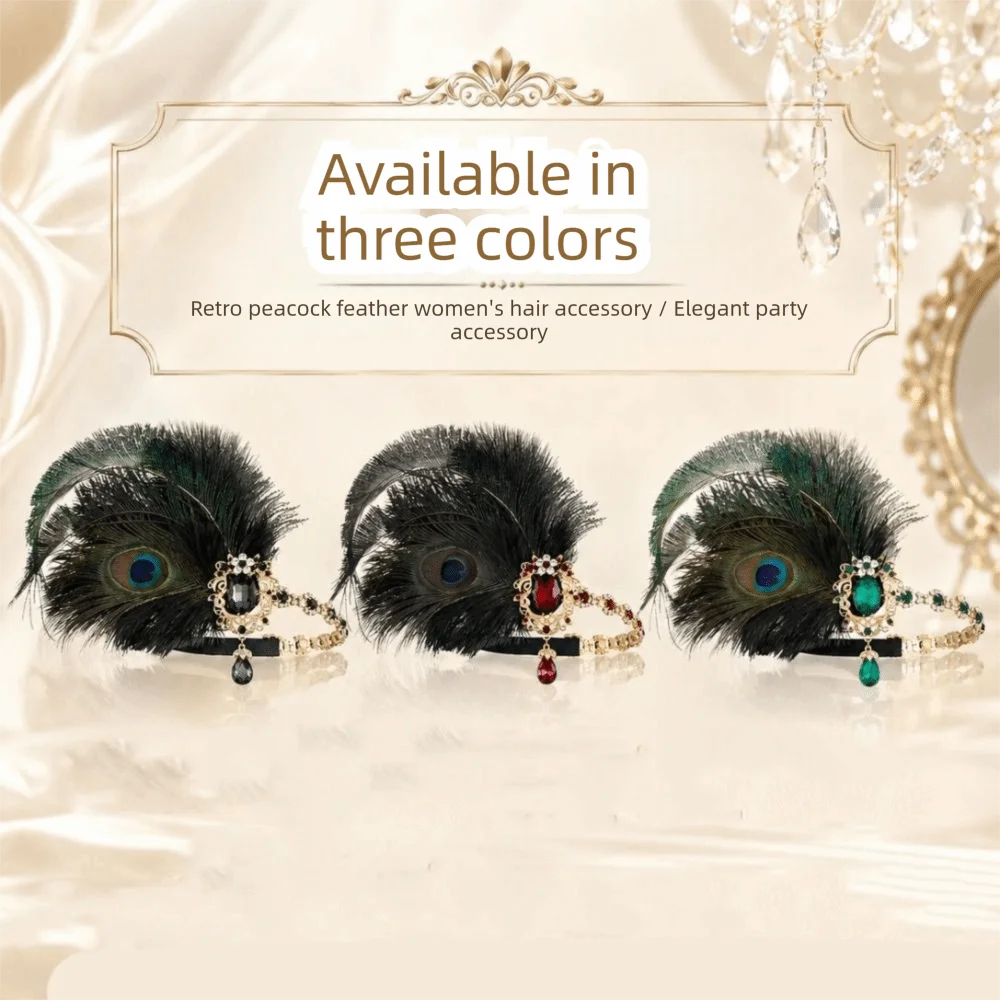 Trendy Vintage Gatsby Style Feather Headband Fascinator Zircon Masquerade Hair Band Tassel Elegant Gatsby Headpiece Makeup Party