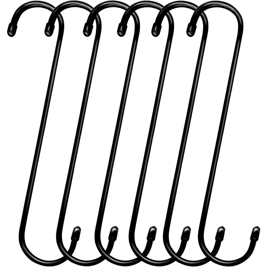 

6 Pack 12 inch Extra Large S Hooks Black Heavy Duty Long S Hooks for Hanging Plant Extension Hooks for KitchenwareUtensils Perg