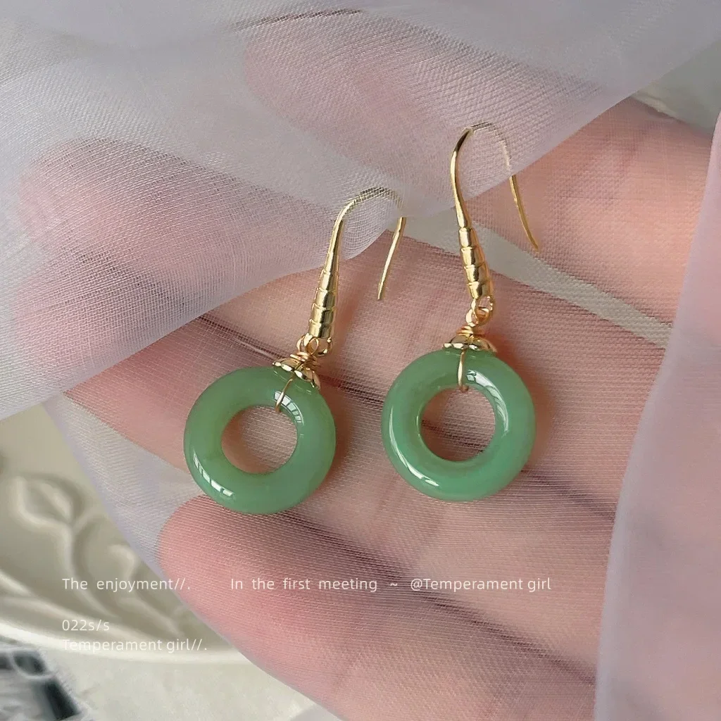 Retro Palace ~ Temperament National Style Glass Jade Green Earrings Hand-made Design Earrings Korean Earrings