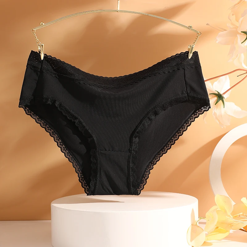 4PCS Women Seamless Panties Feamle Breathable Underwear Solid Color Briefs Sexy Lace Intimates Lingerie Low Rise Girls Panties