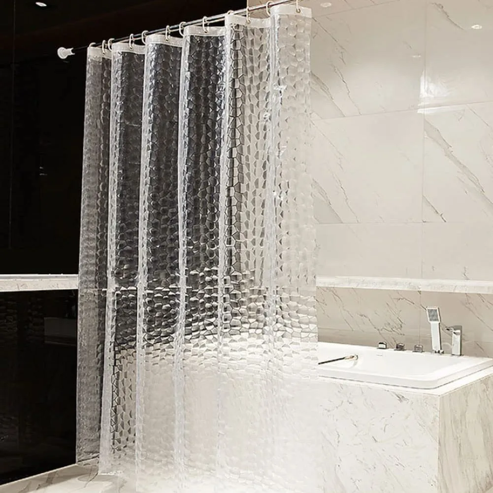 Shower Curtain PEVA Transparent Geometric Bathroom Curtains Waterproof with Hooks 240cm Mouldproof Modern Style for Toilet