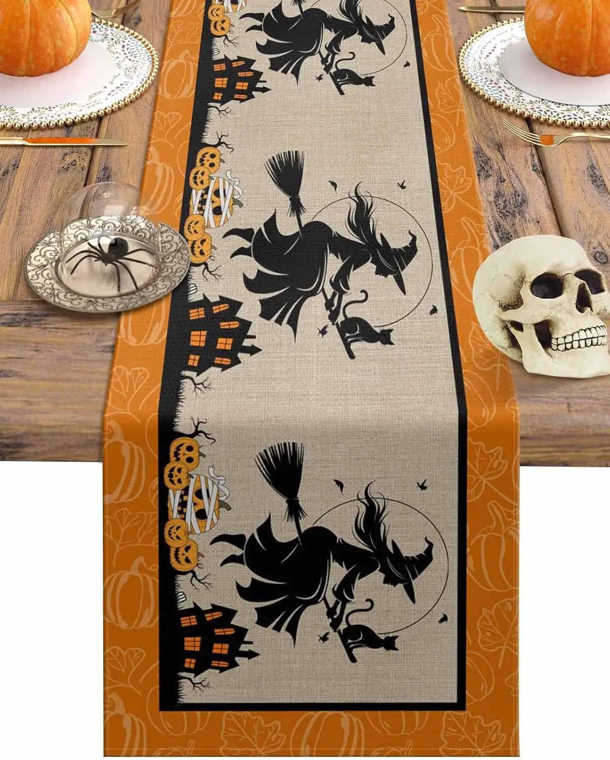 Halloween Flying Witch Table Runner, Themed Party Indoor Holiday Decoration, Build Festive Atmosphere