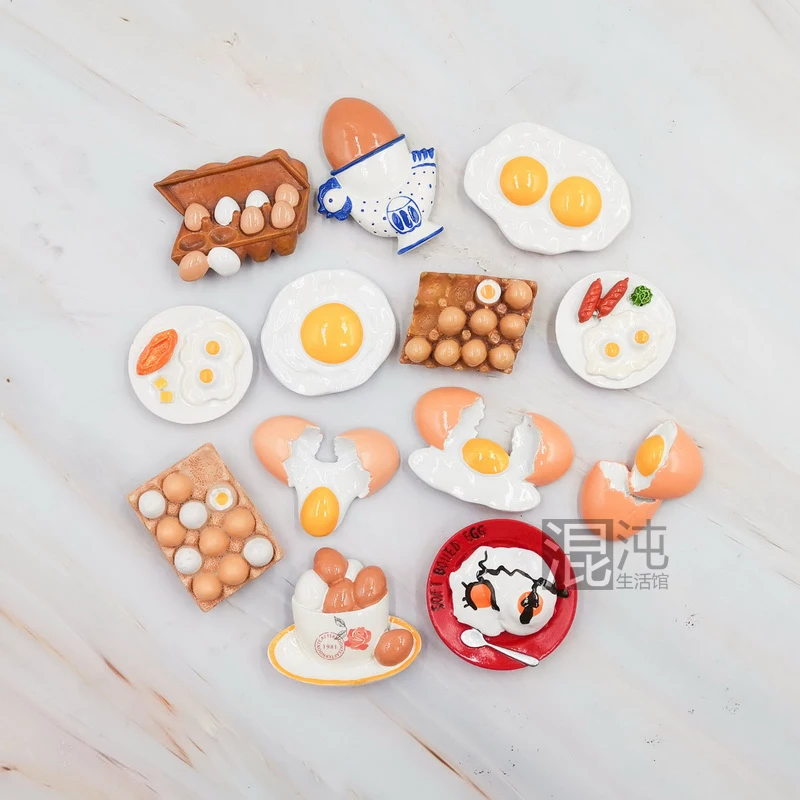 Taza de huevo hervida y freír simulada, pegatina magnética para refrigerador, instalación de tablero bonito