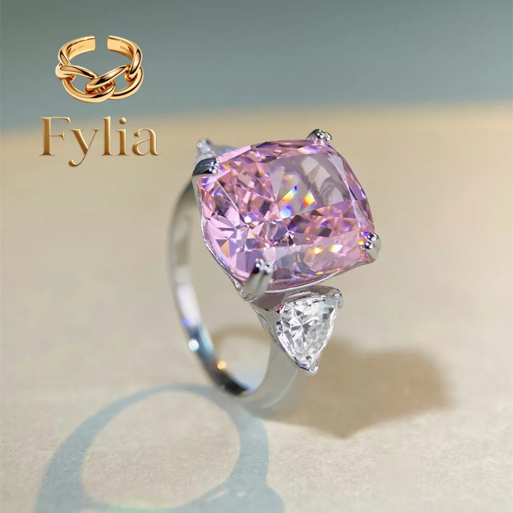

Fylia Jewelry Luxury Solid Platinum PT950 Women's Diamond Ring Ice Flower Cut Moissanite Diamond Ring