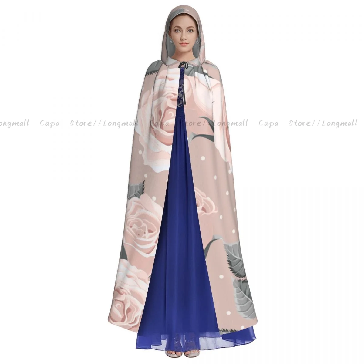 Adult Vampire Cape Hooded Robe Vintage Roses And Leaves Halloween Cloak Full Length Cosplay