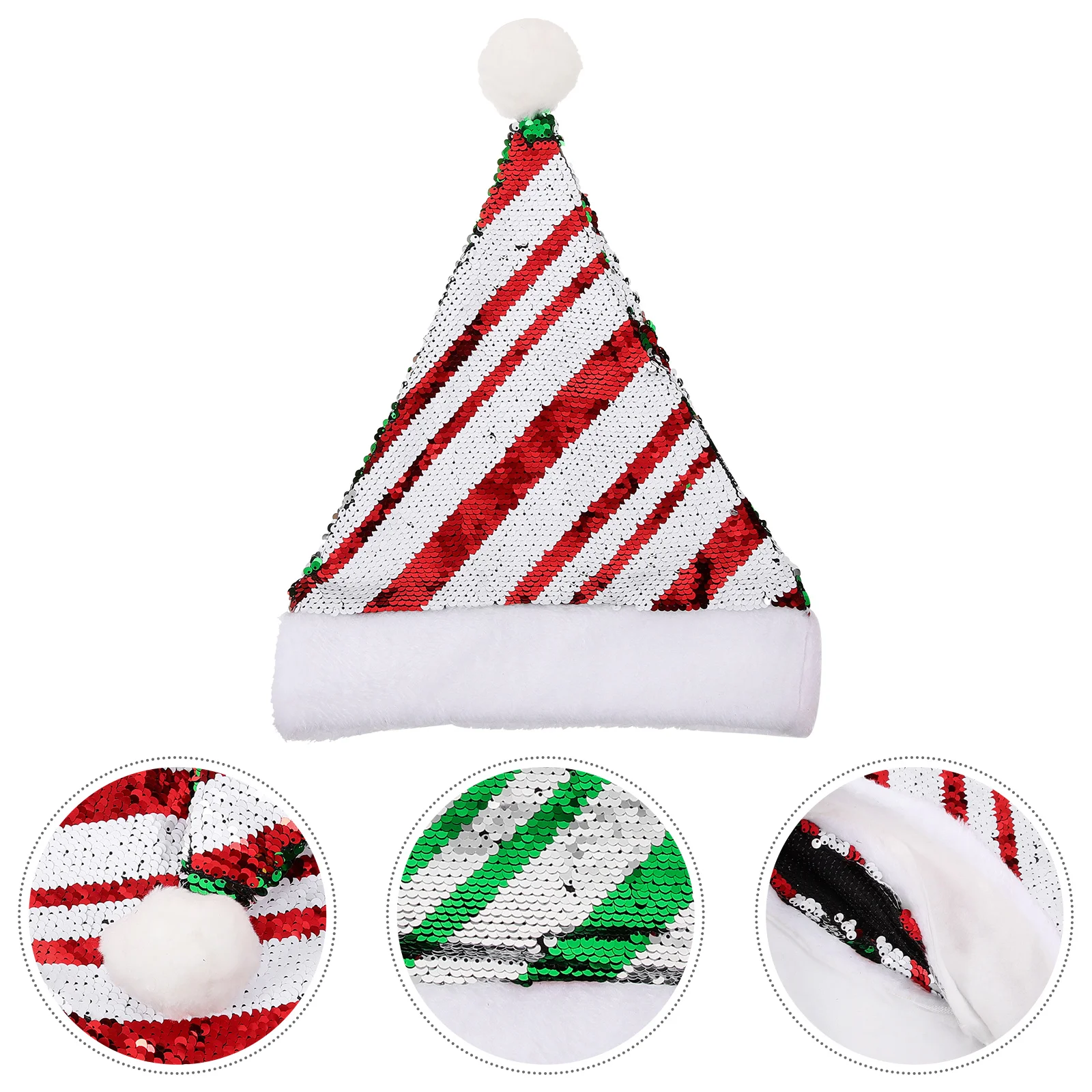 

Glittering Sequin Christmas Santa Hat Decorative Party Favor Festive Headgear Costume Accessory Performance Prop Striped Design