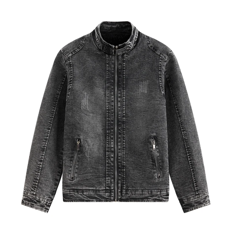 

Men's Fashion Motorcycle Vintage Jeans Jackets Washed Workwear American Vintage Heavyweight Men's Stand Up Collar Denim Jacket