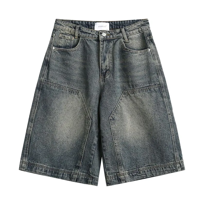 

Hi Street Vintage Washed Jeans Shorts Men Streetwear Harakuju Denim Short Pants Straight