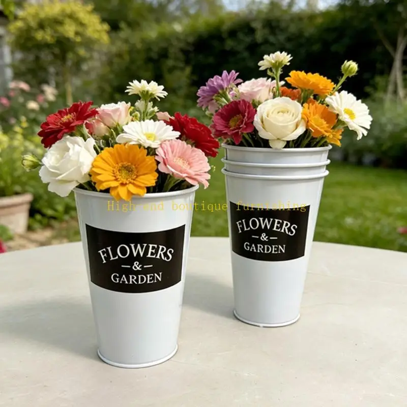 L9NB Farmhouse French Flower Bucket Vases for Cut Flowers Home Decors Centerpieces