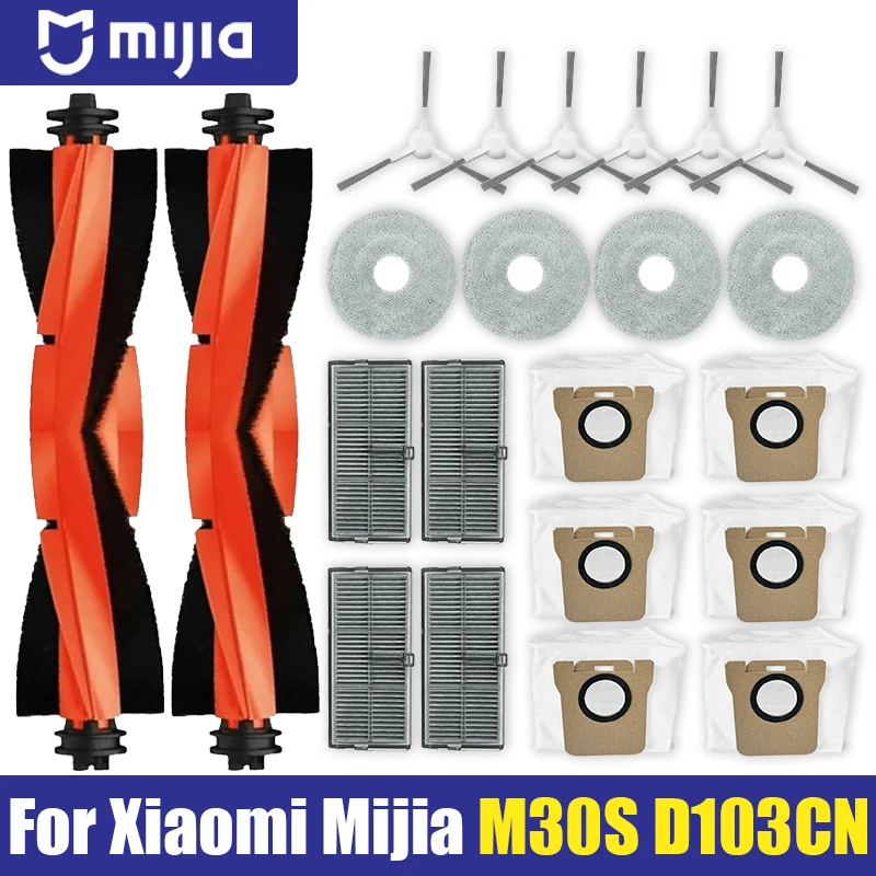 Do odkurzacza robota Xiaomi Mijia M30S D103CN Części zamienne Materiały eksploatacyjne Główna szczotka boczna Filtr Hepa Mop Ściereczka Worek na