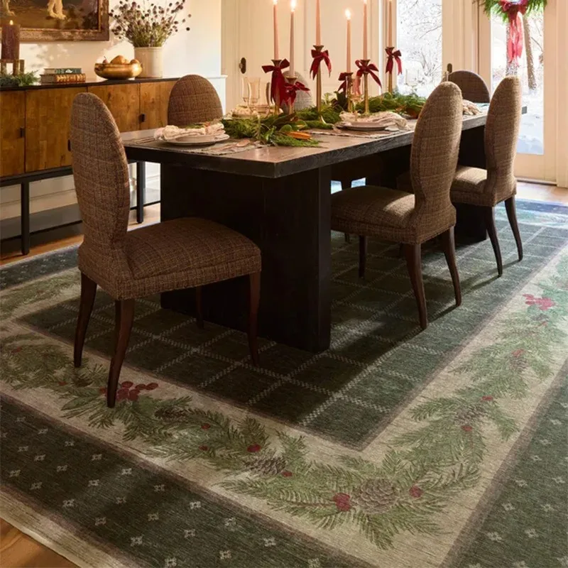 Luxury Retro Green Carpet Non Slip Washable Vintage Living Room Kitchen Bedroom Mat Mechanical Washable Hallway Floor Area Rug