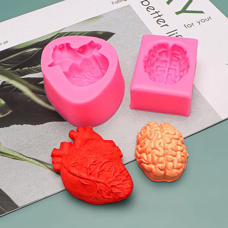 1Pcs Halloween Heart and Brain Silicone Molds DIY Simulation Man Organ Fondant Mould Cake Candy Biscuit Polymer Clay Ice Mold