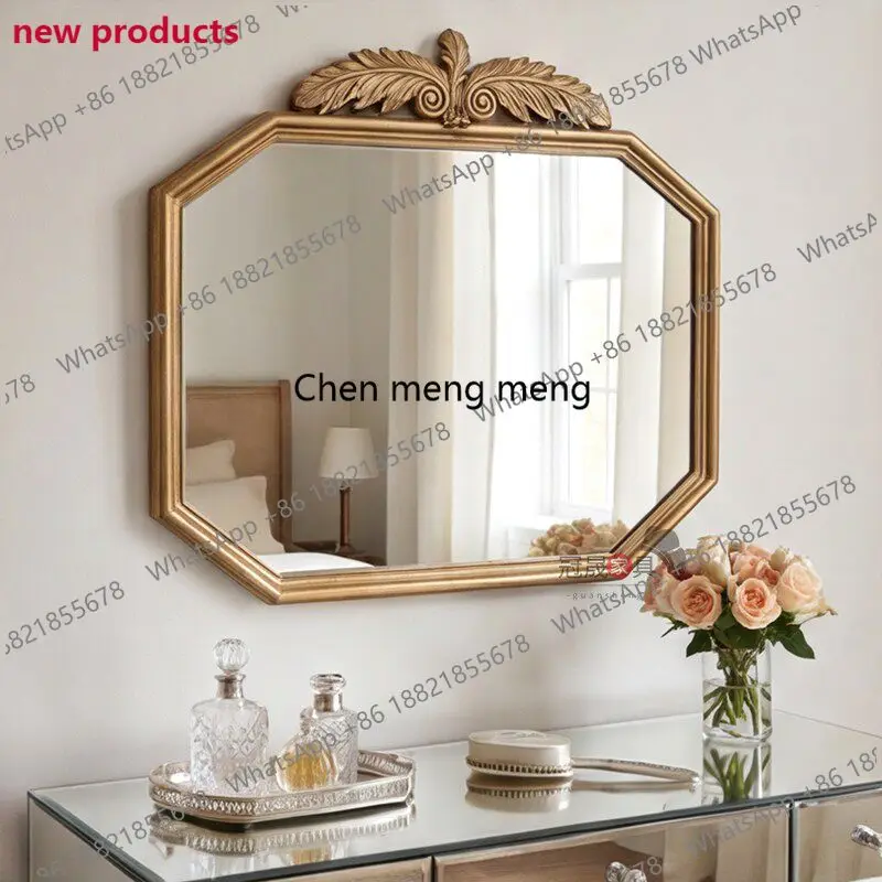 A139European retro premium dressing mirror wall hanging living room entrance octagonal decorative mirror bedroom